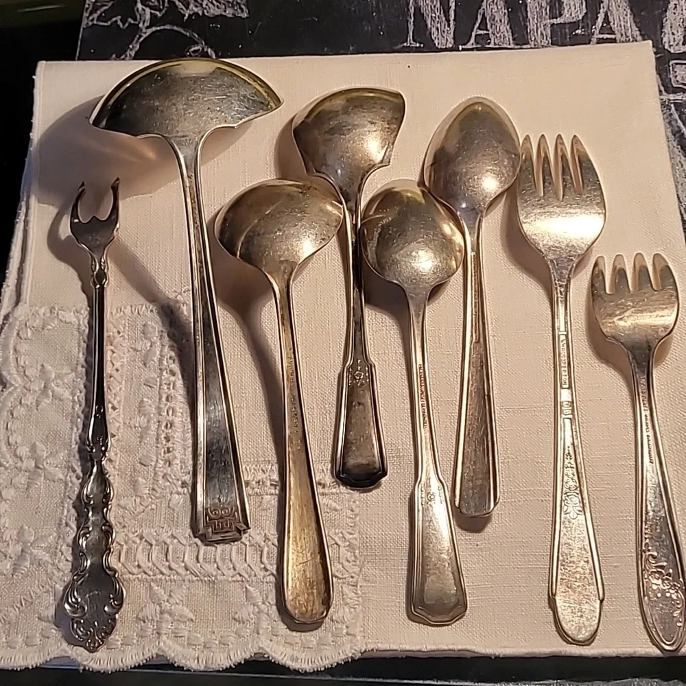 Silver Plate Flatware Serving Ware Signed Bundle